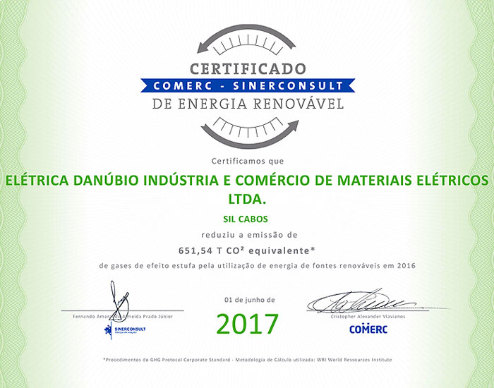 Sil Fios e Cabos Elétricos recebe certificado pelo consumo de energia limpa