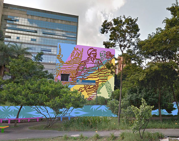 Artista urbano participa de mutirão de pintura com funcionários do INSS 