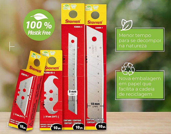Starrett lança embalagens feitas em papel para suas lâminas para estilete